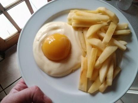 Yogurt Peach and Apple Disguised as an Egg and Fries