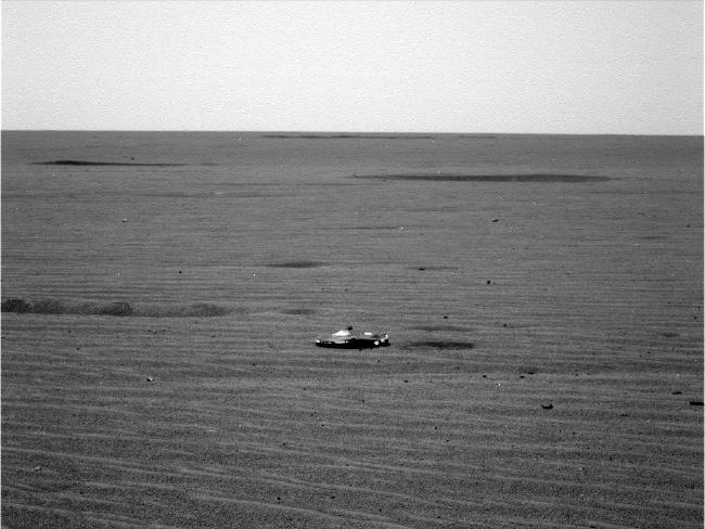 Image of a strange, metallic looking object from the Mars Opportunity rover. Picture: NASA