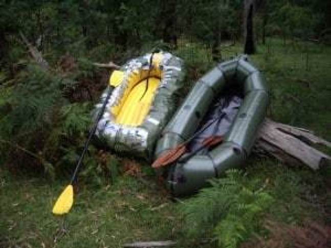 Faux and real packraft, top view after use.